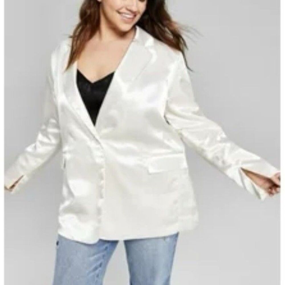 White Satin Blazer Suit Jacket 1X